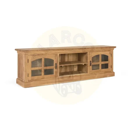 Mueble de TV Pistoia de teca con detalles de cristal 2 puertas y estante interior 180x35x56cm - Giner y Colomer - 2395GYC - foto-secundaria-7