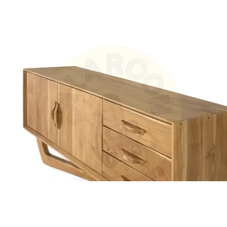 Mueble de TV Nova en teca natural 2 puertas y 3 cajones amplio almacenamiento diseño contemporáneo patas elevadas 150x40x66cm - Giner y Colomer - 2396GYC - foto-secundaria-1