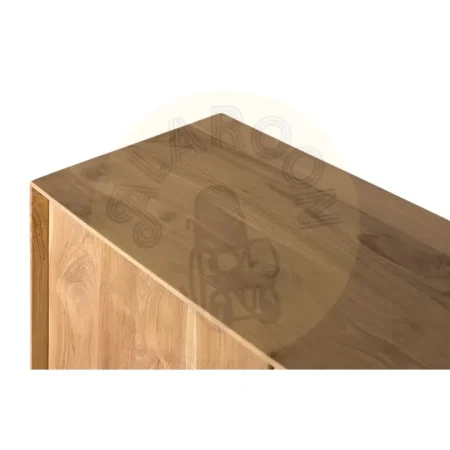 Mueble de TV Nova en teca natural 2 puertas y 3 cajones amplio almacenamiento diseño contemporáneo patas elevadas 150x40x66cm - Giner y Colomer - 2396GYC - foto-secundaria-2