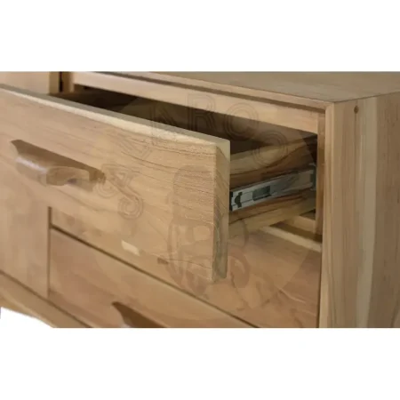 Mueble de TV Nova en teca natural 2 puertas y 3 cajones amplio almacenamiento diseño contemporáneo patas elevadas 150x40x66cm - Giner y Colomer - 2396GYC - foto-secundaria-4