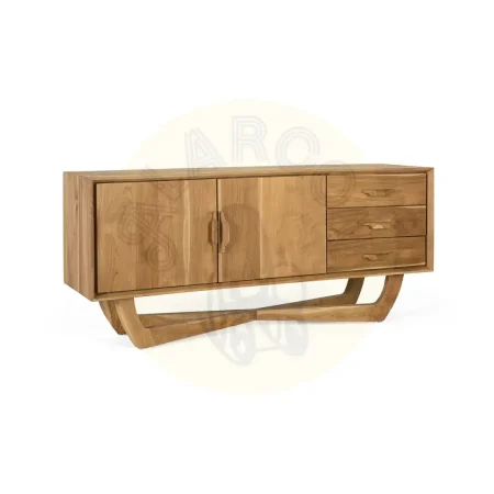 Mueble de TV Nova en teca natural 2 puertas y 3 cajones amplio almacenamiento diseño contemporáneo patas elevadas 150x40x66cm - Giner y Colomer - 2396GYC - foto-secundaria-7