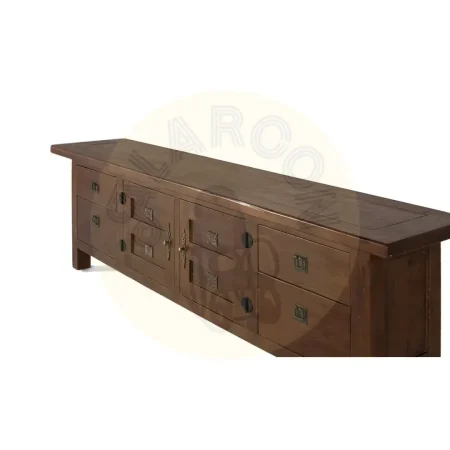 Mueble TV Altair en teca nogal satinado 2 puertas 4 cajones tapa con marco 180x35x56cm - Giner y Colomer - 2397GYC - foto-secundaria-2