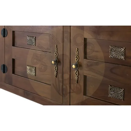 Mueble TV Altair en teca nogal satinado 2 puertas 4 cajones tapa con marco 180x35x56cm - Giner y Colomer - 2397GYC - foto-secundaria-3