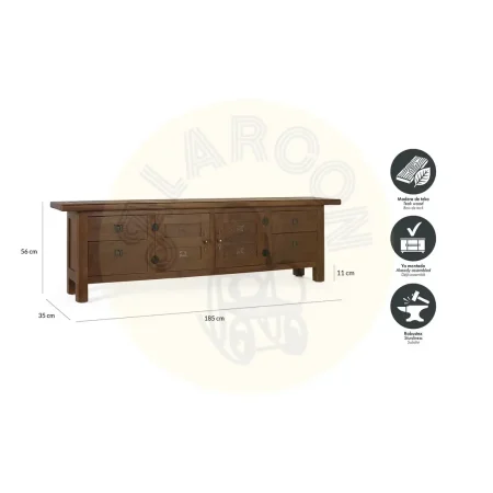 Mueble TV Altair en teca nogal satinado 2 puertas 4 cajones tapa con marco 180x35x56cm - Giner y Colomer - 2397GYC - foto-secundaria-5