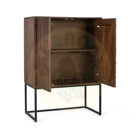 Aparador Ocaso nogal oscuro en madera de mango y hierro frentes con relieve circular puertas con cierre suave y patas elevadas 85x45x120cm - Giner y Colomer - 2398GYC - foto-secundaria-1