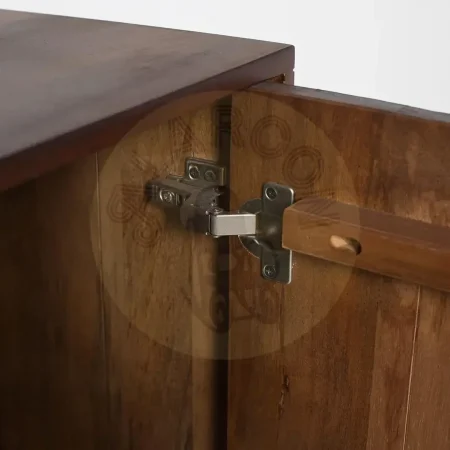 Aparador Ocaso nogal oscuro en madera de mango y hierro frentes con relieve circular puertas con cierre suave y patas elevadas 85x45x120cm - Giner y Colomer - 2398GYC - foto-secundaria-4