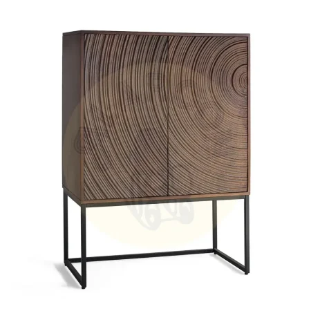 Aparador Ocaso nogal oscuro en madera de mango y hierro frentes con relieve circular puertas con cierre suave y patas elevadas 85x45x120cm - Giner y Colomer - 2398GYC - foto-secundaria-7
