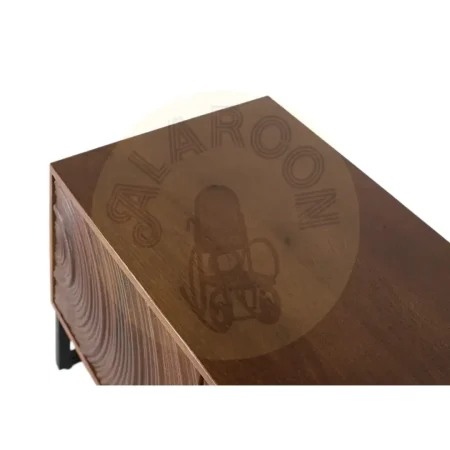 Mueble TV Ocaso madera de mango y hierro diseño moderno frentes con relieves circulares nogal satinado 4 puertas con estante y cierre suave patas de hierro elevadas 170x40x50cm - Giner y Colomer - 2400GYC - foto-secundaria-4