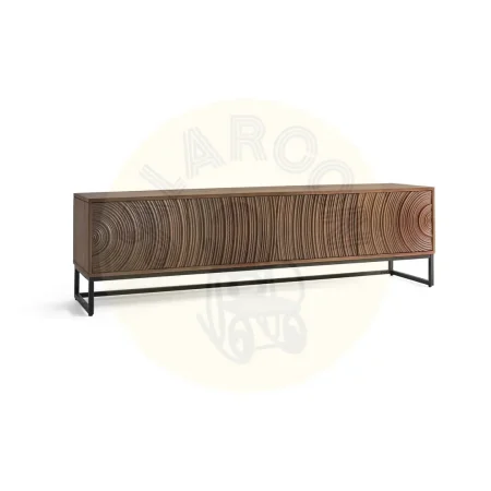 Mueble TV Ocaso madera de mango y hierro diseño moderno frentes con relieves circulares nogal satinado 4 puertas con estante y cierre suave patas de hierro elevadas 170x40x50cm - Giner y Colomer - 2400GYC - foto-secundaria-7