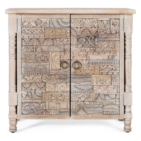 Aparador Origen en roble recuperado gris lavado con pátina envejecida estilo boho étnico 2 puertas 2 estantes patas elevadas barniz mate sostenible 90x40x86cm - Giner y Colomer - 2403GYC - foto-blanco