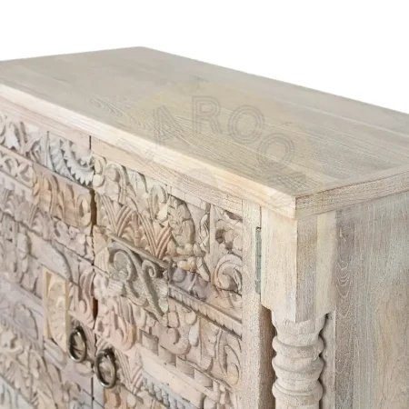 Aparador Origen en roble recuperado gris lavado con pátina envejecida estilo boho étnico 2 puertas 2 estantes patas elevadas barniz mate sostenible 90x40x86cm - Giner y Colomer - 2403GYC - foto-secundaria-1