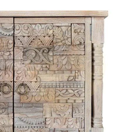 Aparador Origen en roble recuperado gris lavado con pátina envejecida estilo boho étnico 2 puertas 2 estantes patas elevadas barniz mate sostenible 90x40x86cm - Giner y Colomer - 2403GYC - foto-secundaria-3