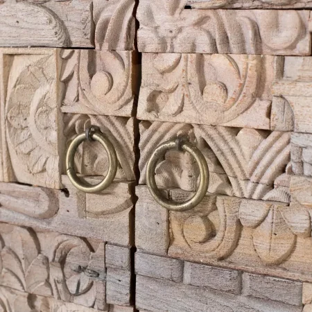 Aparador Origen en roble recuperado gris lavado con pátina envejecida estilo boho étnico 2 puertas 2 estantes patas elevadas barniz mate sostenible 90x40x86cm - Giner y Colomer - 2403GYC - foto-secundaria-4