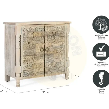 Aparador Origen en roble recuperado gris lavado con pátina envejecida estilo boho étnico 2 puertas 2 estantes patas elevadas barniz mate sostenible 90x40x86cm - Giner y Colomer - 2403GYC - foto-secundaria-5