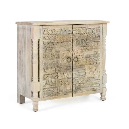 Aparador Origen en roble recuperado gris lavado con pátina envejecida estilo boho étnico 2 puertas 2 estantes patas elevadas barniz mate sostenible 90x40x86cm - Giner y Colomer - 2403GYC - foto-secundaria-7
