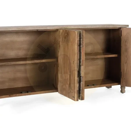 Aparador Origen en roble recuperado gris lavado con pátina envejecida 4 puertas y 4 estantes interiores patas elevadas barniz mate estilo boho étnico 180x80x86cm - Giner y Colomer - 2404GYC - foto-secundaria-2