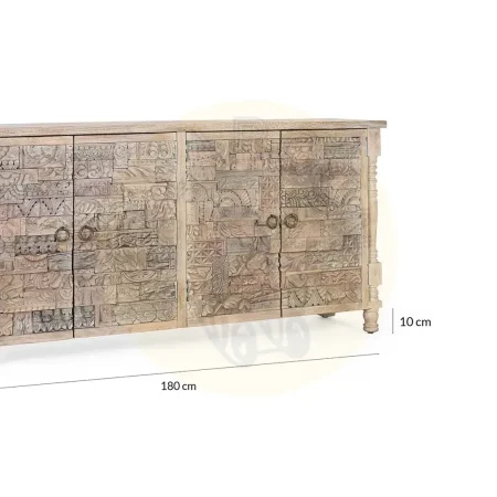 Aparador Origen en roble recuperado gris lavado con pátina envejecida 4 puertas y 4 estantes interiores patas elevadas barniz mate estilo boho étnico 180x80x86cm - Giner y Colomer - 2404GYC - foto-secundaria-5