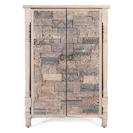 Armario Origen roble recuperado gris lavado pátina envejecida 2 puertas 3 estantes estilo boho étnico patas elevadas barniz mate 85x40x120cm - Giner y Colomer - 2405GYC - foto-blanco