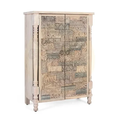 Armario Origen roble recuperado gris lavado pátina envejecida 2 puertas 3 estantes estilo boho étnico patas elevadas barniz mate 85x40x120cm - Giner y Colomer - 2405GYC - foto-secundaria-1