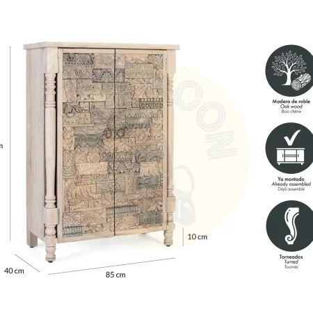 Armario Origen roble recuperado gris lavado pátina envejecida 2 puertas 3 estantes estilo boho étnico patas elevadas barniz mate 85x40x120cm - Giner y Colomer - 2405GYC - foto-secundaria-5