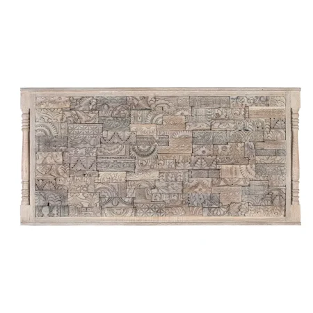 Cabecero Origen en madera de roble recuperada gris lavado estilo boho étnico 167x7x82cm - Giner y Colomer - 2406GYC - foto-blanco