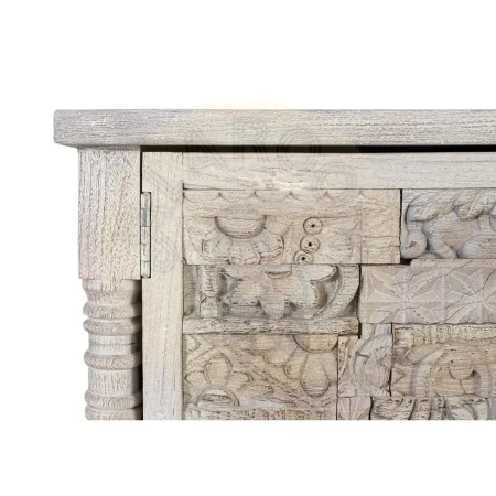 Mesita de noche Origen roble recuperado gris lavado con pátina envejecida puerta abatible y estante interior apertura derecha o izquierda líneas boho étnicas 55x35x66cm - Giner y Colomer - 2407GYC - foto-secundaria-2