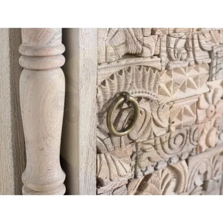 Mesita de noche Origen roble recuperado gris lavado con pátina envejecida puerta abatible y estante interior apertura derecha o izquierda líneas boho étnicas 55x35x66cm - Giner y Colomer - 2407GYC - foto-secundaria-3