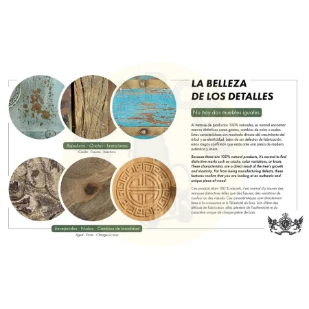 Mesita de noche Origen roble recuperado gris lavado con pátina envejecida puerta abatible y estante interior apertura derecha o izquierda líneas boho étnicas 55x35x66cm - Giner y Colomer - 2407GYC - foto-secundaria-6