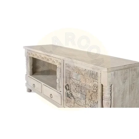 Mueble de TV Origen en roble recuperado gris lavado con 1 puerta 2 cajones y estante abierto 150x40x61cm - Giner y Colomer - 2408GYC - foto-secundaria-1