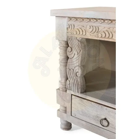 Mueble de TV Origen en roble recuperado gris lavado con 1 puerta 2 cajones y estante abierto 150x40x61cm - Giner y Colomer - 2408GYC - foto-secundaria-2