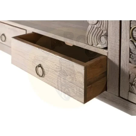 Mueble de TV Origen en roble recuperado gris lavado con 1 puerta 2 cajones y estante abierto 150x40x61cm - Giner y Colomer - 2408GYC - foto-secundaria-3