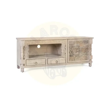 Mueble de TV Origen en roble recuperado gris lavado con 1 puerta 2 cajones y estante abierto 150x40x61cm - Giner y Colomer - 2408GYC - foto-secundaria-7