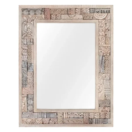 Espejo Origen marco de madera de roble recuperada y cristal acabado gris lavado con pátina envejecida y natural blanqueado formato rectangular grande estilo boho étnico 85x4x110cm - Giner y Colomer - 2409GYC - foto-blanco