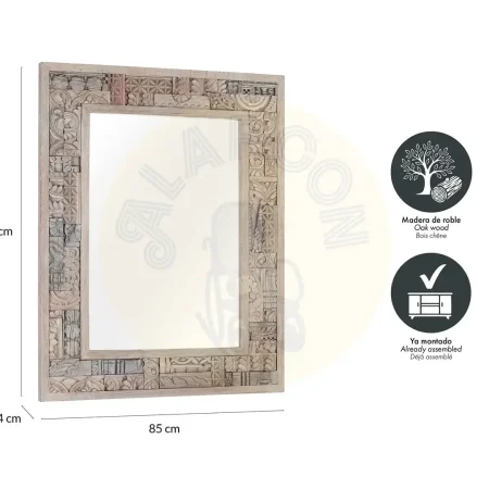 Espejo Origen marco de madera de roble recuperada y cristal acabado gris lavado con pátina envejecida y natural blanqueado formato rectangular grande estilo boho étnico 85x4x110cm - Giner y Colomer - 2409GYC - foto-secundaria-3