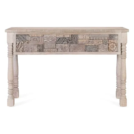 Consola Origen roble recuperado gris lavado pátina envejecida estilo boho étnico 120x35x75cm - Giner y Colomer - 2410GYC - foto-blanco
