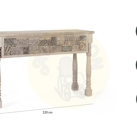 Consola Origen roble recuperado gris lavado pátina envejecida estilo boho étnico 120x35x75cm - Giner y Colomer - 2410GYC - foto-secundaria-5