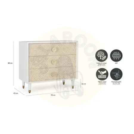 Cómoda Bali en madera de mango lacada blanco marfil 3 cajones cierre suave guías metálicas patas elevadas estilo mediterráneo moderno 90x45x80cm - Giner y Colomer - 2415GYC - foto-secundaria-5