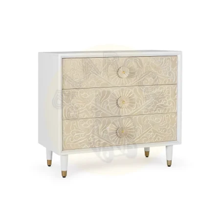 Cómoda Bali en madera de mango lacada blanco marfil 3 cajones cierre suave guías metálicas patas elevadas estilo mediterráneo moderno 90x45x80cm - Giner y Colomer - 2415GYC - foto-secundaria-7