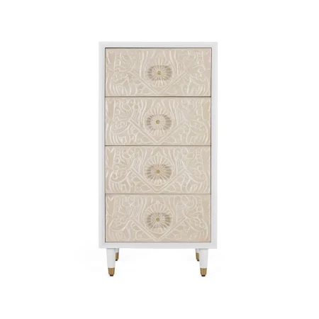 Sinfonier Bali madera de mango lacado blanco marfil 4 cajones con guías metálicas y cierre suave 60x40x121cm - Giner y Colomer - 2416GYC - foto-blanco