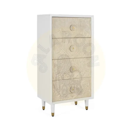 Sinfonier Bali madera de mango lacado blanco marfil 4 cajones con guías metálicas y cierre suave 60x40x121cm - Giner y Colomer - 2416GYC - foto-secundaria-1