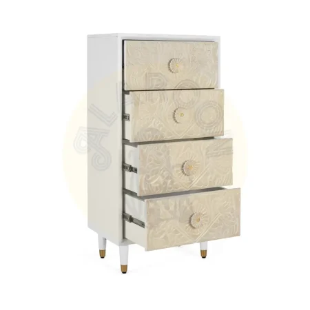 Sinfonier Bali madera de mango lacado blanco marfil 4 cajones con guías metálicas y cierre suave 60x40x121cm - Giner y Colomer - 2416GYC - foto-secundaria-2