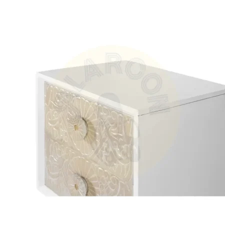 Mesita de noche Bali madera de mango blanco marfil 2 cajones con cierre suave tiradores y patas torneadas con detalle en latón 50x40x61cm - Giner y Colomer - 2417GYC - foto-secundaria-2