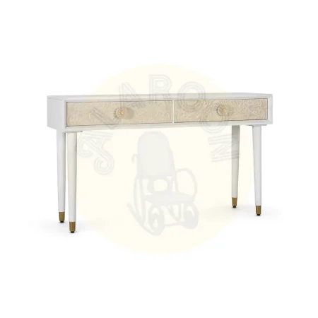 Consola Bali madera de mango lacada en blanco marfil 2 cajones con tiradores y guías metálicas cierre suave diseño mediterráneo moderno patas elevadas 140x40x80cm - Giner y Colomer - 2418GYC - foto-secundaria-1