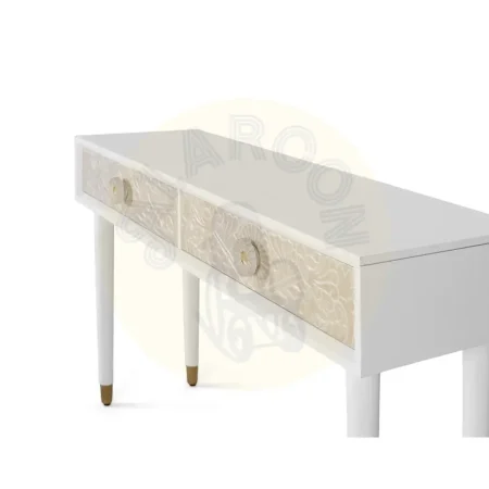 Consola Bali madera de mango lacada en blanco marfil 2 cajones con tiradores y guías metálicas cierre suave diseño mediterráneo moderno patas elevadas 140x40x80cm - Giner y Colomer - 2418GYC - foto-secundaria-2