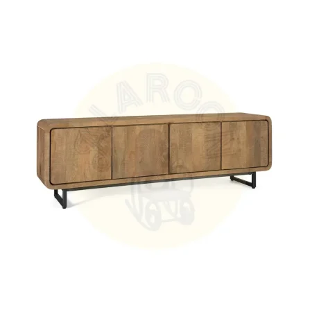 Mueble de TV Sarine en madera de mango acabado miel patas negras 4 puertas con sistema push estilo nórdico contemporáneo 180x40x50cm - Giner y Colomer - 2421GYC - foto-secundaria-1