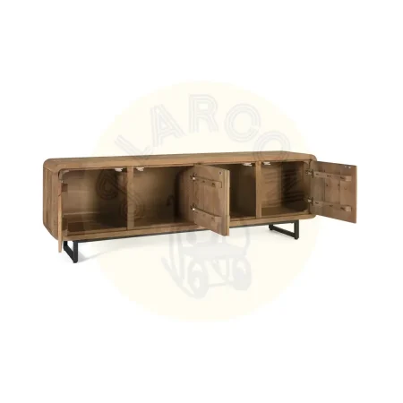 Mueble de TV Sarine en madera de mango acabado miel patas negras 4 puertas con sistema push estilo nórdico contemporáneo 180x40x50cm - Giner y Colomer - 2421GYC - foto-secundaria-2