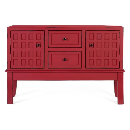 Consola Akai acabado lacado sin brillo rojo burdeos en madera de mango 2 puertas 2 cajones 108x35x72cm - Giner y Colomer - 2425GYC - foto-blanco