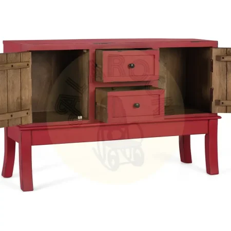Consola Akai acabado lacado sin brillo rojo burdeos en madera de mango 2 puertas 2 cajones 108x35x72cm - Giner y Colomer - 2425GYC - foto-secundaria-1
