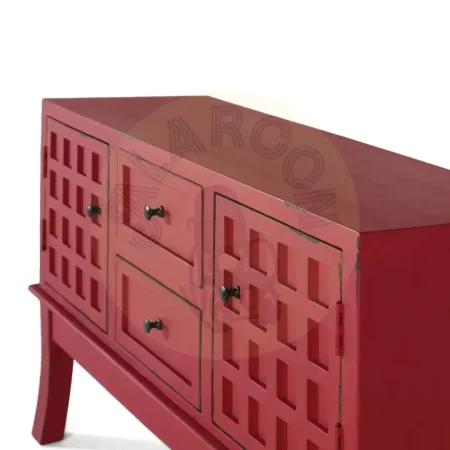 Consola Akai acabado lacado sin brillo rojo burdeos en madera de mango 2 puertas 2 cajones 108x35x72cm - Giner y Colomer - 2425GYC - foto-secundaria-2