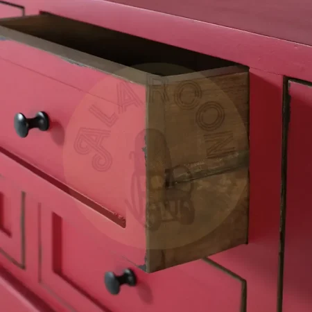 Consola Akai acabado lacado sin brillo rojo burdeos en madera de mango 2 puertas 2 cajones 108x35x72cm - Giner y Colomer - 2425GYC - foto-secundaria-3